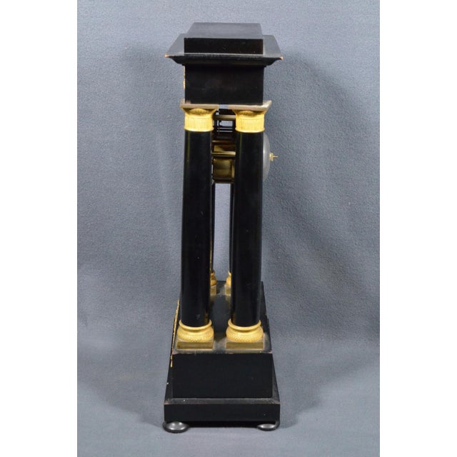 French Napoleon III Ebonized Wood Portico Mantel Clock, Circa 1860 For Sale - Image 4 of 13
