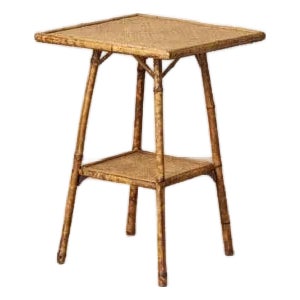 19th Century English Burnt Tortoise Bamboo Two-Tier Square Table For Sale