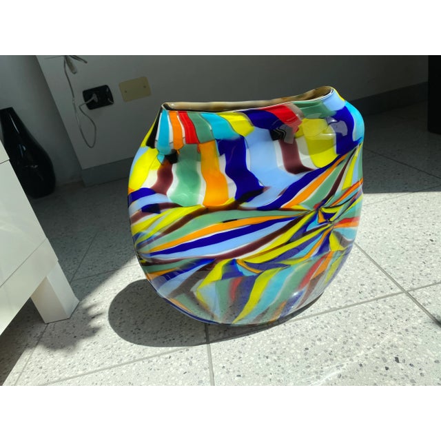 Impressive Vase in Murano Glass With Multicolored Reeds.The colored glass rods are melted toghether ,hand-made by the...