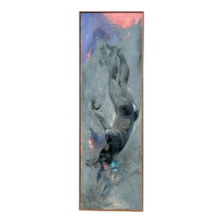 Vintage 1980s Abstract Expressionism Oil on Canvas “Falling Man” Signed Tin Ly For Sale