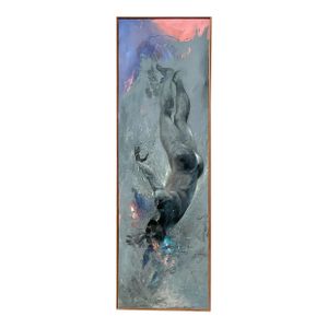 Vintage 1980s Abstract Expressionism Oil on Canvas “Falling Man” Signed Tin Ly