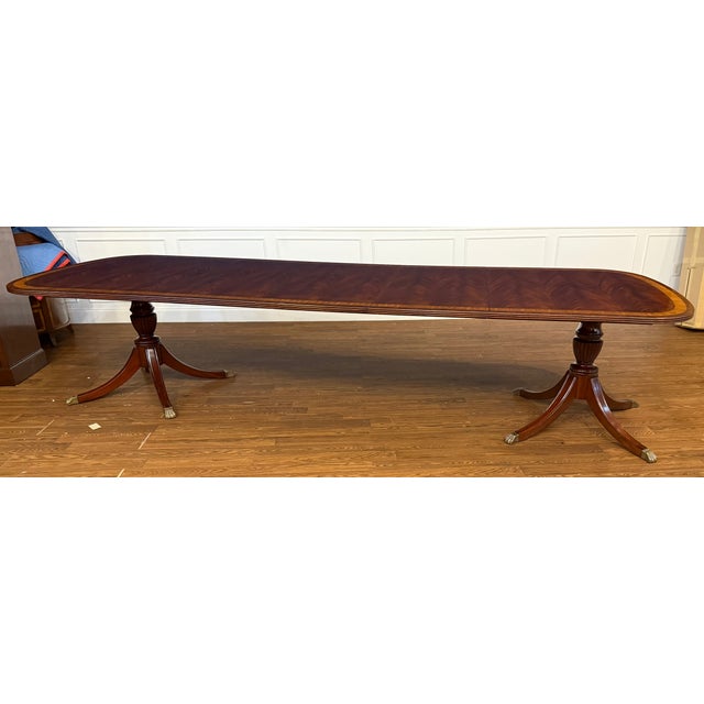 Georgian Style Multi-Banded Mahogany Dining Table by Leighton Hall - Showroom Sample For Sale In Atlanta - Image 6 of 16