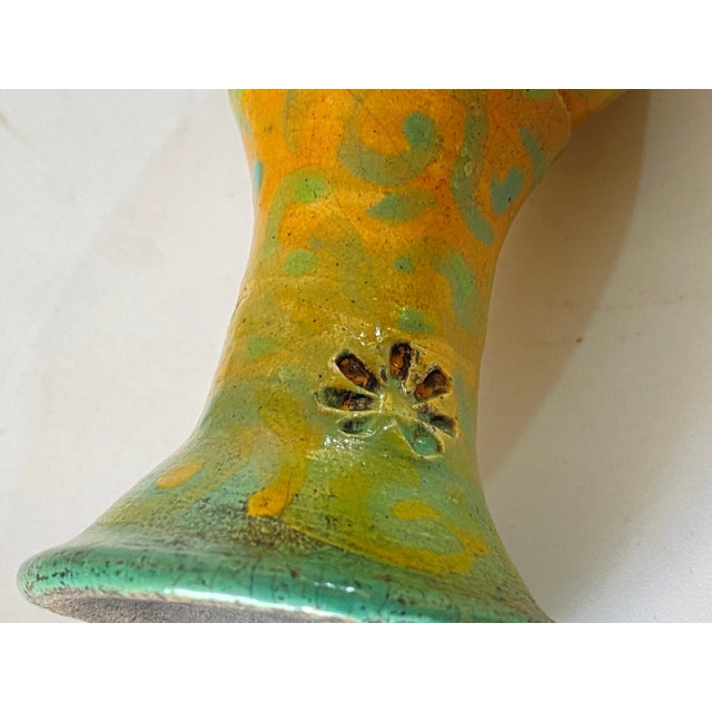 French Raku Chalice in Cracked Ceramic 1960 France Yellow Color For Sale - Image 6 of 8