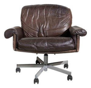 Mid-Century Modern Swivel Lounge Chair in Brown Leather, 1960s