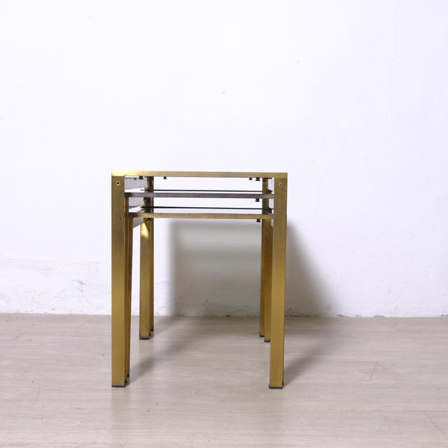 Nesting Coffee Tables in Glass and Brass, Italy, 1970s, Set of 3 For Sale - Image 13 of 18