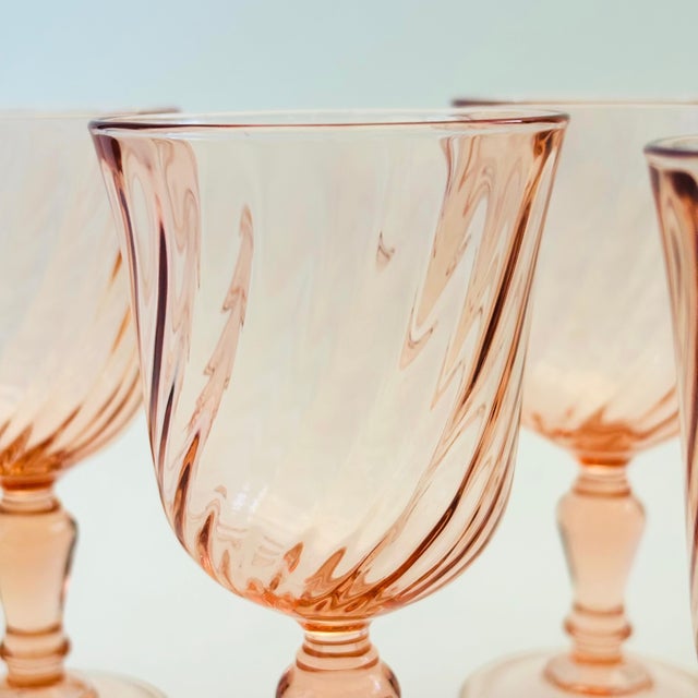 Pink Swirl Wine Goblets - Set of 6 - France For Sale - Image 4 of 8