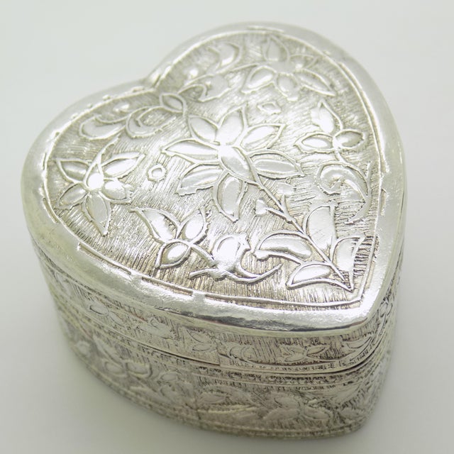 Vintage Italian Genuine Silver 800 Heart-Shaped Trinket Box with Floral Detail, 1980s For Sale - Image 13 of 13