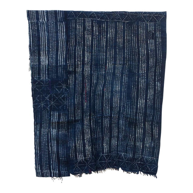 Midnight Grid Indigo Mud Cloth Throw For Sale