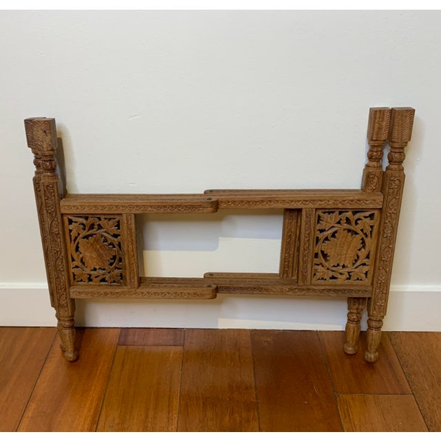Middle Eastern Hand Engraved Brass Tray With Teak Folding Table Base For Sale - Image 11 of 12