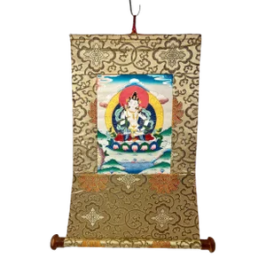 Vintage Nepalese Vajrasattva Thangka, Blessed Thanka, Hand Painted on Cotton Scroll