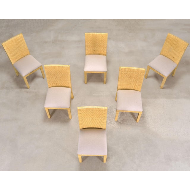 Mid-Century Modern Set of Six Woven Vegan Leather Dining Chairs by Budji Layug For Sale - Image 3 of 17