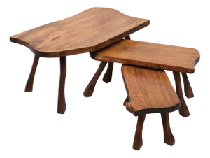 Tree Trunk Nesting Tables Hand Carved, 1965, Set of 3