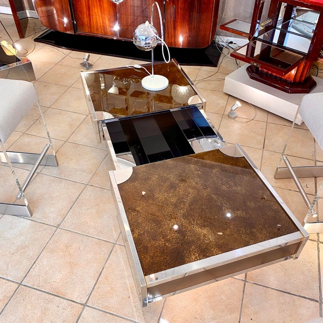 Brown Stainless Steel and Glass Coffee Table, 1970 For Sale - Image 8 of 8