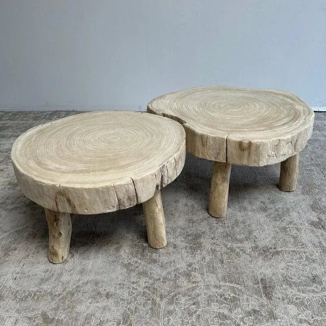 Contemporary Late 20th Century Cypress Wood Stump Slice Coffee Table Set of 2 For Sale - Image 3 of 11