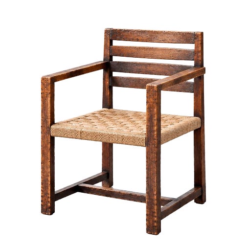Vintage Modernist Armchair with Hand-Woven Seat For Sale