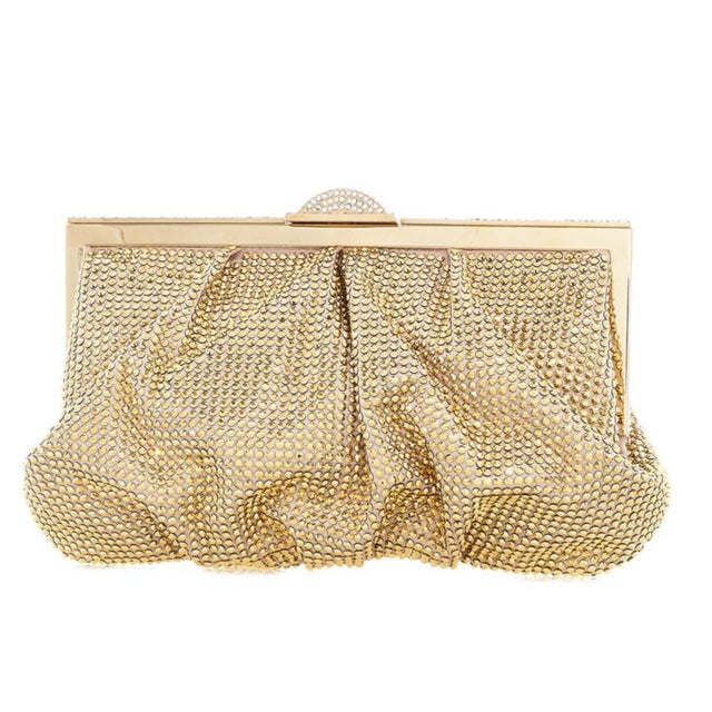 Gold Judith Leiber Natalie Crystal Clutch Shoulder Evening Bag Minaudiere Champagne For Sale - Image 8 of 11