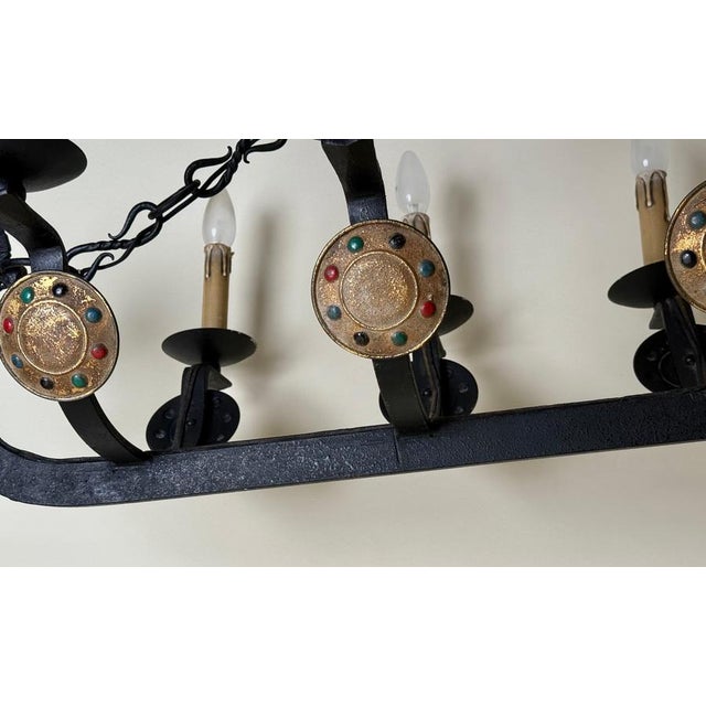 Art Deco Cast Iron Viking Longboat Chandelier, 1940s For Sale - Image 9 of 18