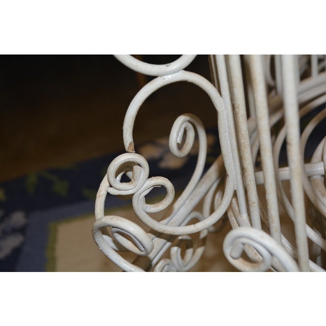 Vintage Tall White Fern Head Round Wicker Hanging Bird Cage W/ Single Door For Sale - Image 11 of 17