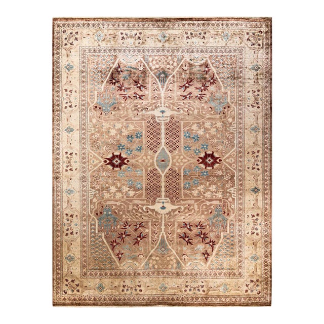 Eclectic Hand Knotted Area Rug, Yellow - 9' 0" x 11' 10" For Sale