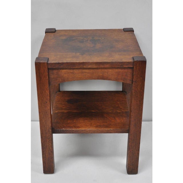 Wood Antique Arts & Crafts Mission Oak Stickley Style 2 Tier Plant Stand Side Table For Sale - Image 7 of 15