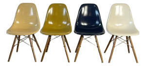 DSW Side Chairs in Parchment, Navy Blue, Light Olive and Light Ochre by Eames for Herman Miller, 1960s, Set of 4