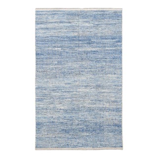 Blue Hand Knotted Modern Wool Rug For Sale