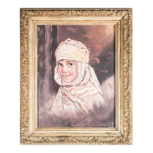 Orientalist Oil on Canvas a Portrait of a Young Moroccan Girl