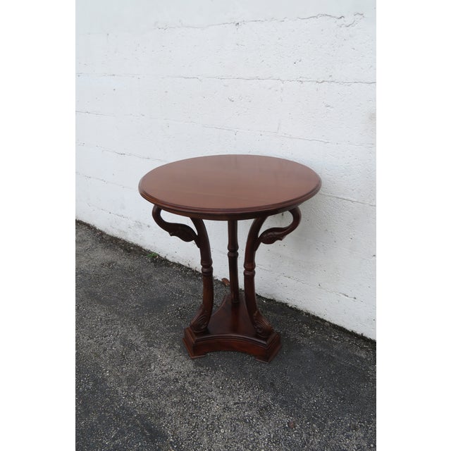 Brown Carved Swan Round Solid Mahogany Side End Table 6173 For Sale - Image 8 of 12