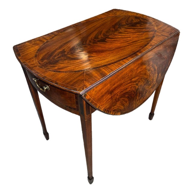 19th Century English Mahogany Pembroke Table With Satinwood Inlay For Sale
