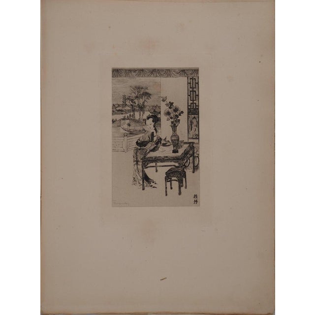 Jules Ferdinand JACQUEMART (1824-1896) Japan: The Peony, 1869 Original etching Signed in the plate On vellum 36 x 26 cm...