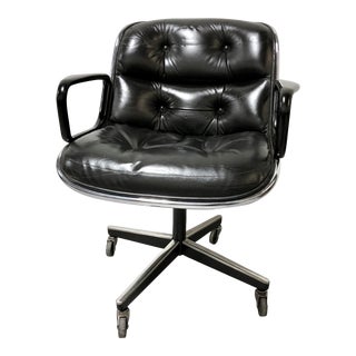 Charles Pollock Office Chair for Knoll in Black Leather For Sale