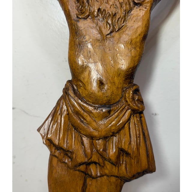Up for sale is a wonderfully large Vintage hand carved wooden religious Folk Art wall crucifix. It's completely carved by...