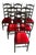 High-Back Dining Chairs in Black Wood and Red Velvet, Set of 6 For Sale
