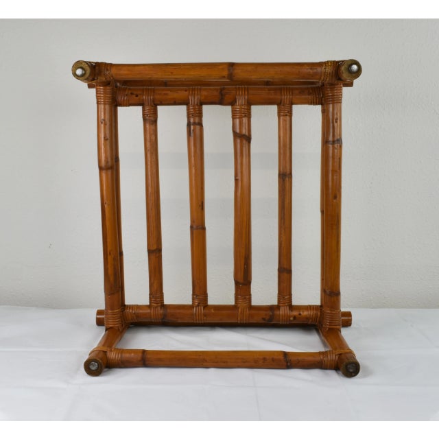 2000 - 2009 Vintage Single Strand Rattan Pole Ottoman Footstool with Wicker Strappings For Sale - Image 5 of 9