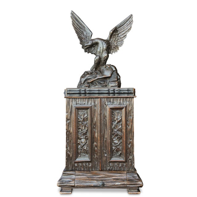 Exquisite 19th Century Hand Carved Black Forest Humidor Cigar Cabinet. Featuring Ornate Carved Floral Panel Frontage...