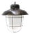 Vintage Industrial Black Enamel and Frosted Glass Pendant Light For Sale