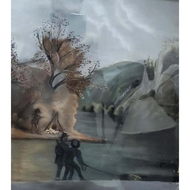 The artwork pictured is a 19th-century American landscape painting, heavily resembling pieces from the Hudson River School...