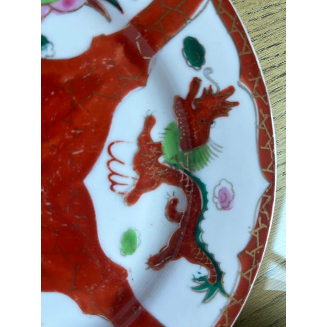 Asian 1980s Asian Porcelain Red and Green Dragon Design Plates- Set of 3 For Sale - Image 3 of 7