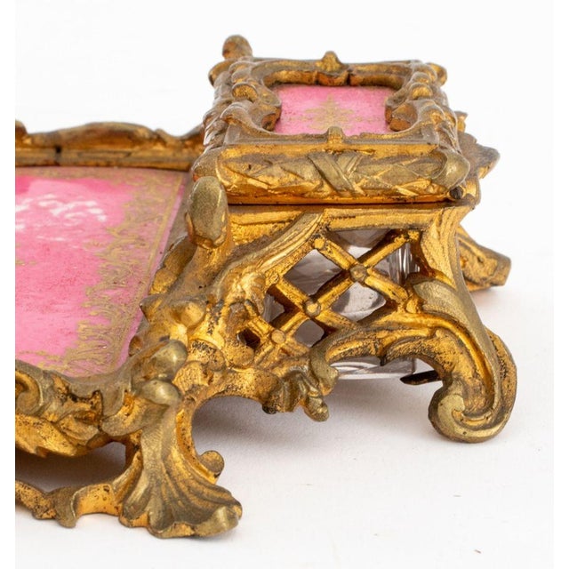 Hot Pink Rococo Style Porcelain & Gilt Bronze Inkwell For Sale - Image 8 of 10
