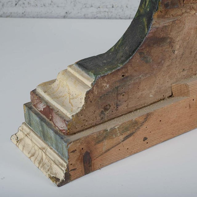 Brown Antique White and Green Lacquered Wooden Pedestal Base with Faux Marble, 1700s For Sale - Image 8 of 13