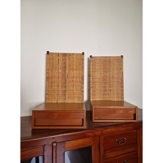 Brown Bedside Tables with Vienna Straw Panels attributed to Hans J. Wegner for Getama, 1950s, Set of 2 For Sale - Image 8 of 18