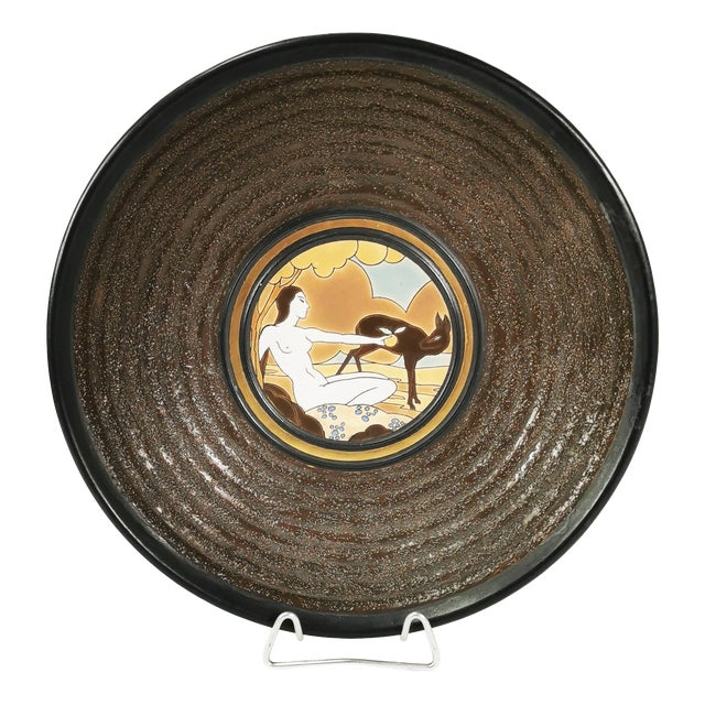Large Art Deco Ceramic Plate by Raymond Chevallier for Boch Frères Keramis, 1935 For Sale