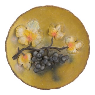 French 20th Century Wall Hanging Pottery Plate with Black Grapes Motifs For Sale