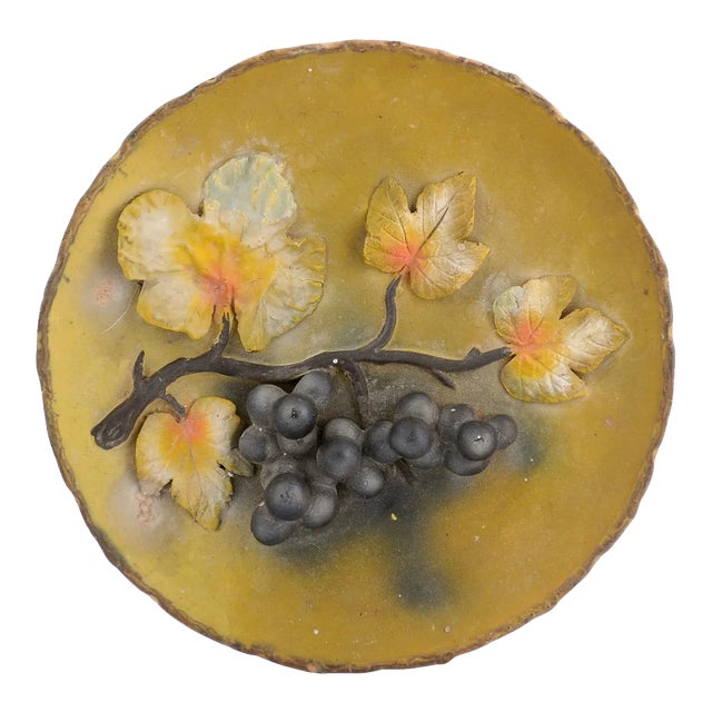 French 20th Century Wall Hanging Pottery Plate with Black Grapes Motifs For Sale