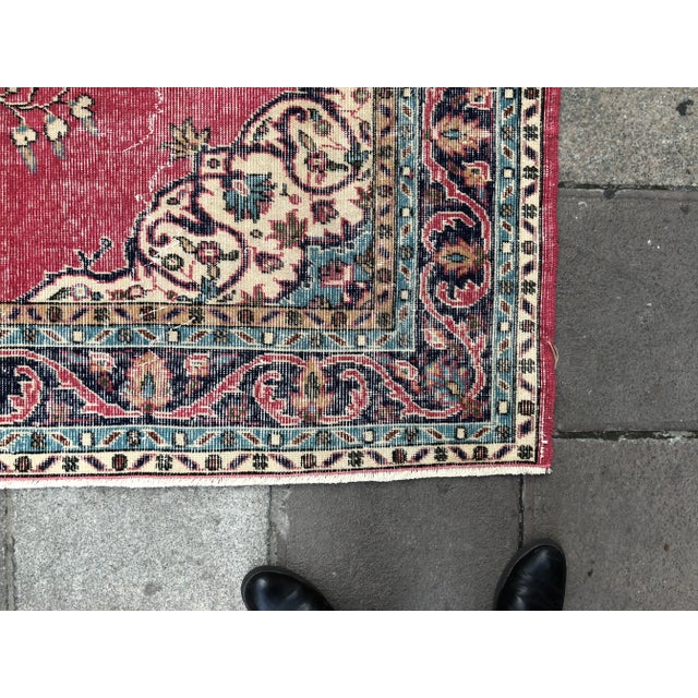 1960s Vintage Turkish Oushak Hand-Knotted Rug - 5′10″ × 9′3″ For Sale - Image 9 of 10