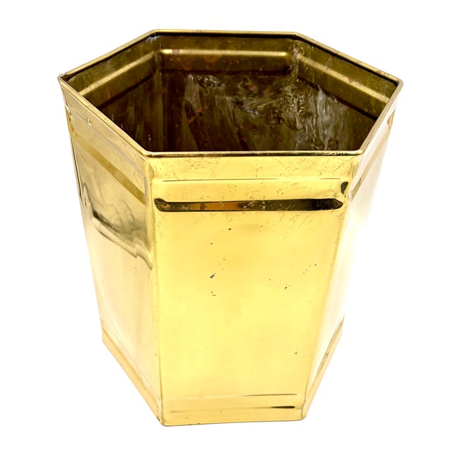 Mid-Century Modern Vintage English Brass Hexagonal Jardiniere Planter For Sale - Image 3 of 8