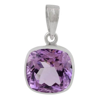 Cushion Cut Dainty Amethyst Charm in 925 Sterling Silver For Sale