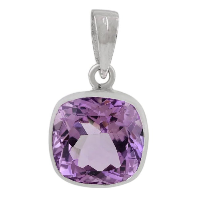 Cushion Cut Dainty Amethyst Charm in 925 Sterling Silver For Sale