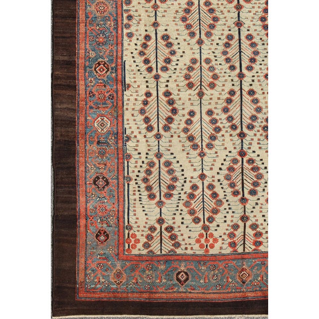 Antique Persian Serab Rug With Tree Design in Cream, Red, Blue and Brown Colors 8'7 X 12'3 For Sale In Atlanta - Image 6 of 8