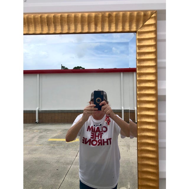 1980s Large Vintage Beveled Gold Solid Wood Full Length Mirror For Sale - Image 5 of 12